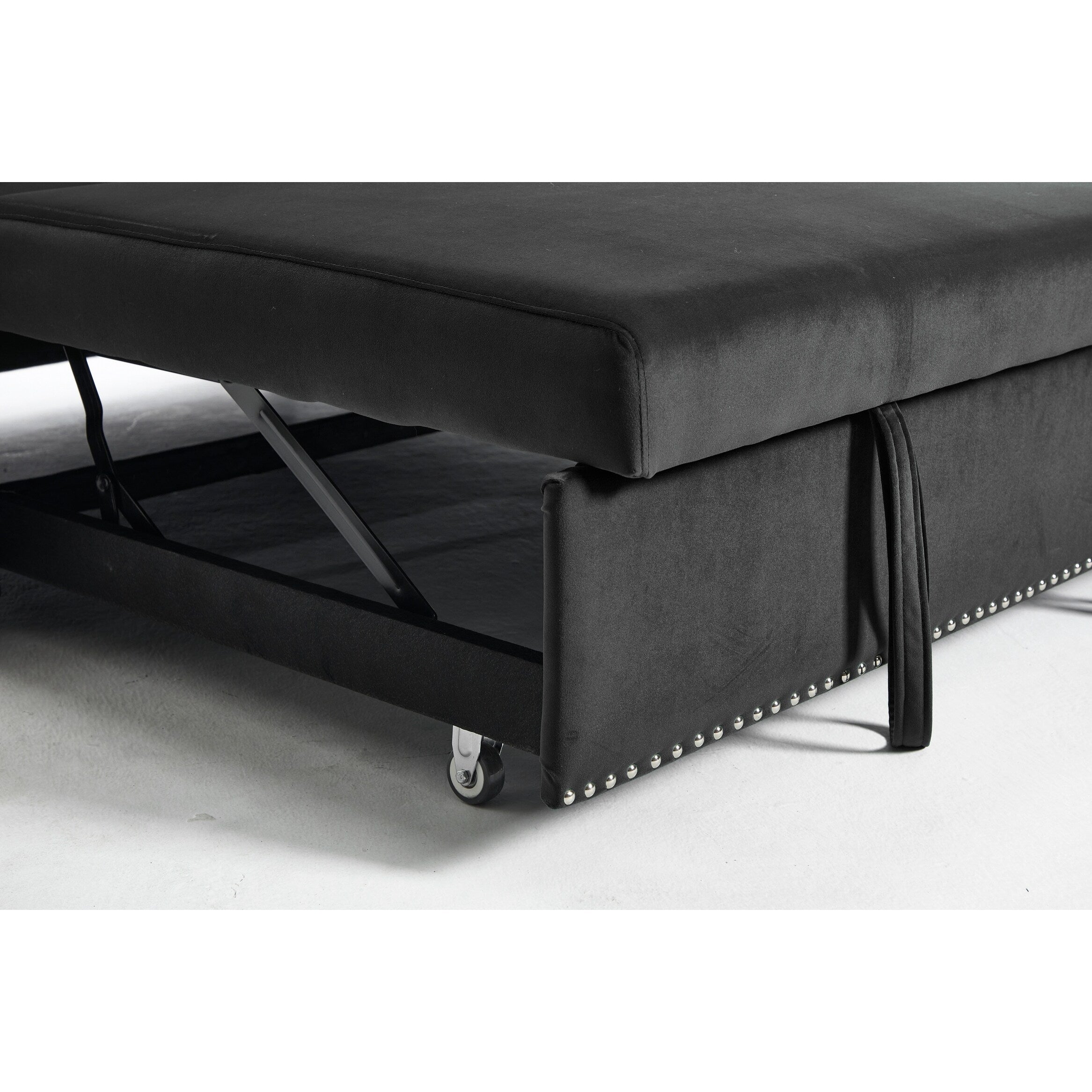 Canapé-lit convertible 3 en 1 en velours de 55 pouces avec dossier inclinable, poches latérales et 2 oreillers