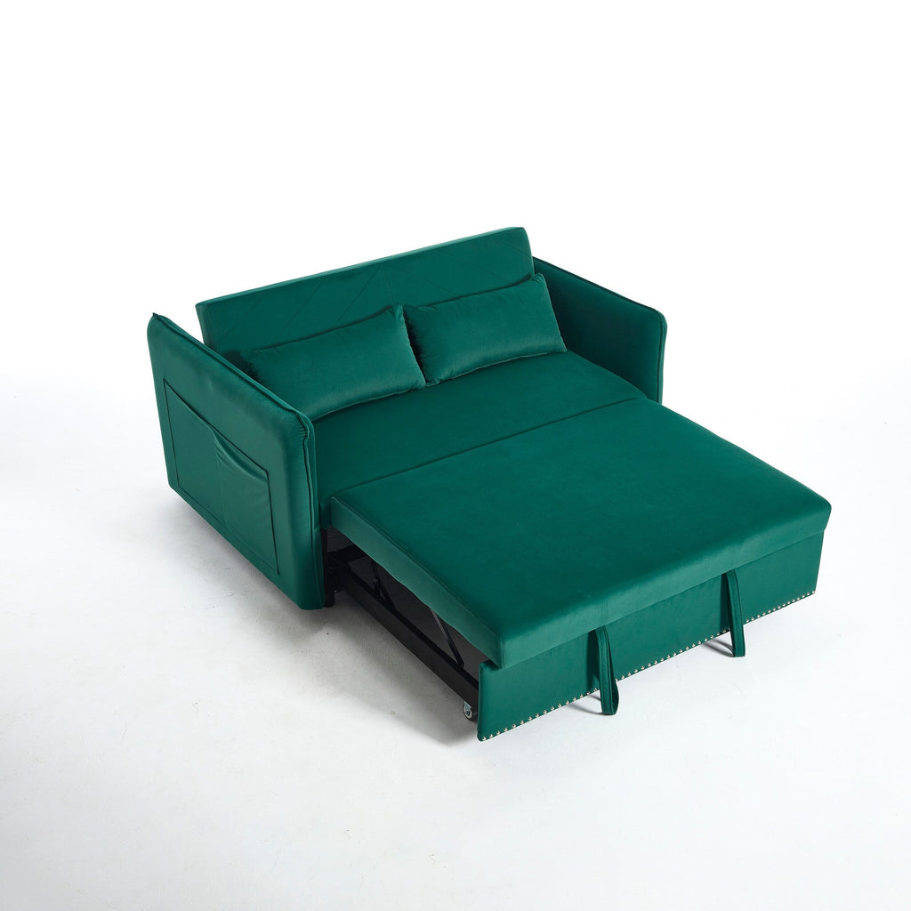 Canapé-lit convertible 3 en 1 en velours de 55 pouces avec dossier inclinable, poches latérales et 2 oreillers