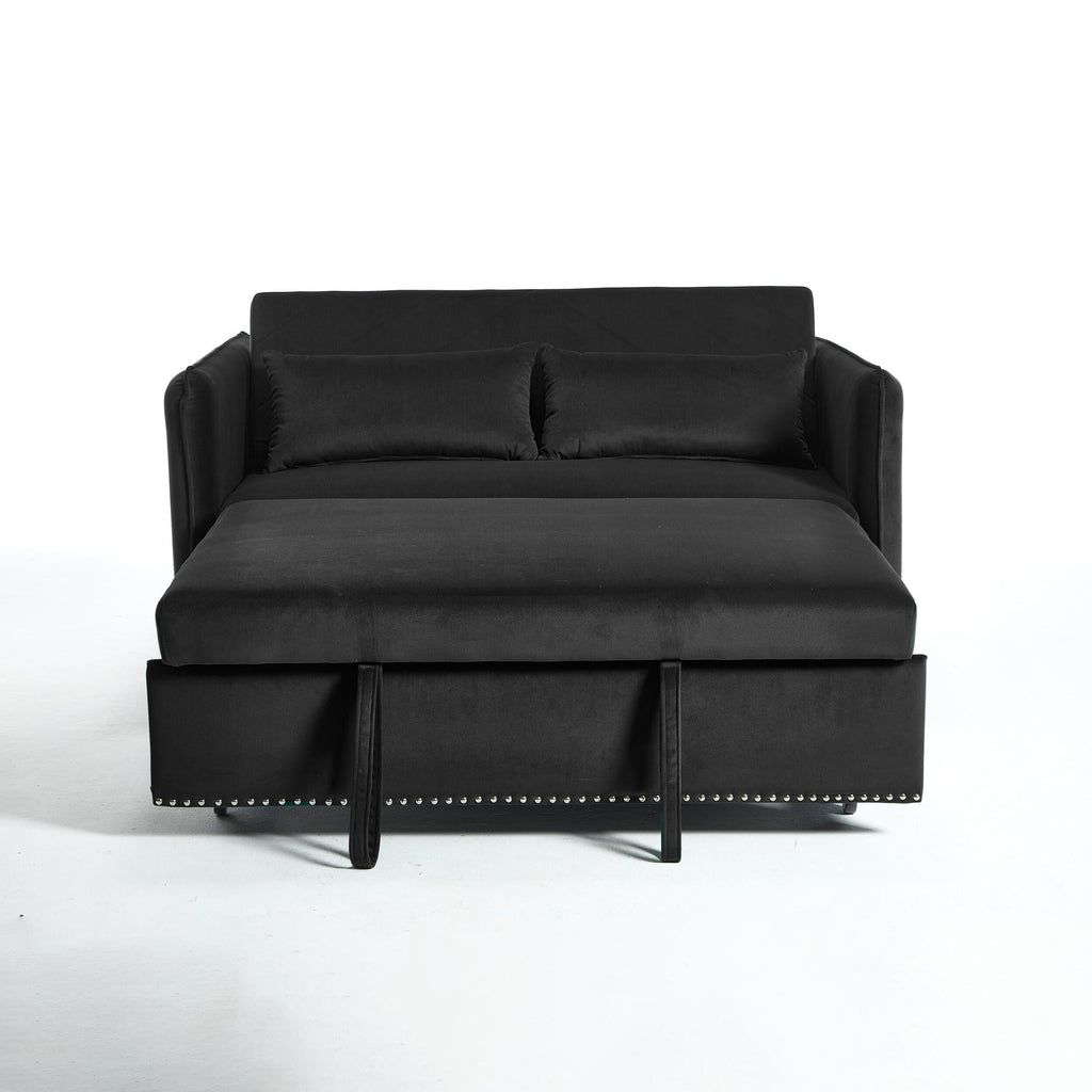 Canapé-lit convertible 3 en 1 en velours de 55 pouces avec dossier inclinable, poches latérales et 2 oreillers