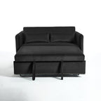 Canapé-lit convertible 3 en 1 en velours de 55 pouces avec dossier inclinable, poches latérales et 2 oreillers