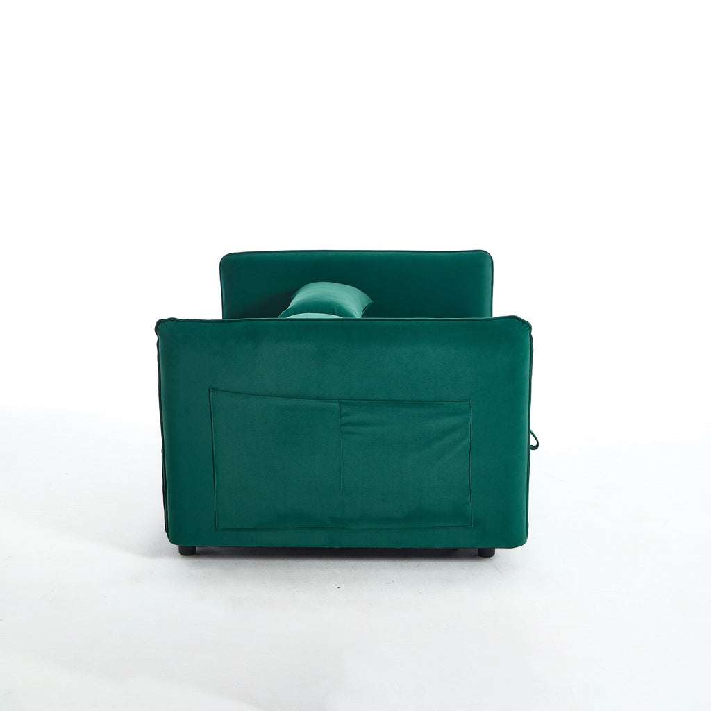 Canapé-lit convertible 3 en 1 en velours de 55 pouces avec dossier inclinable, poches latérales et 2 oreillers