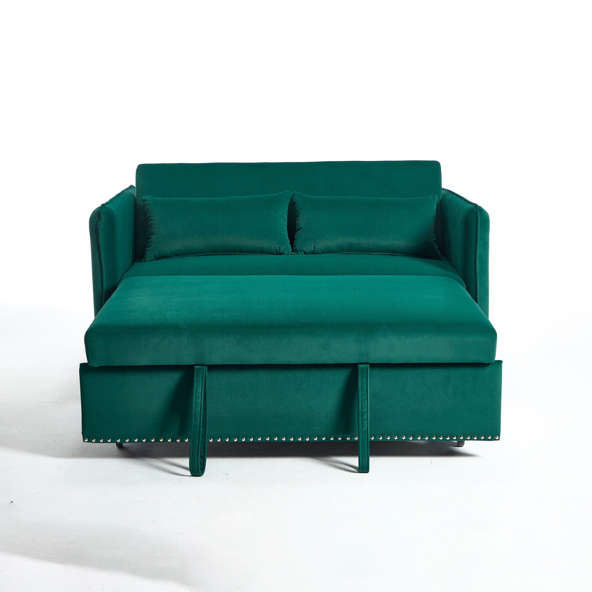 Canapé-lit convertible 3 en 1 en velours de 55 pouces avec dossier inclinable, poches latérales et 2 oreillers