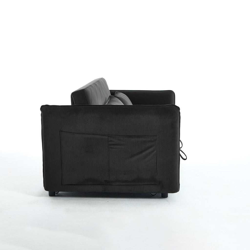 Canapé-lit convertible 3 en 1 en velours de 55 pouces avec dossier inclinable, poches latérales et 2 oreillers