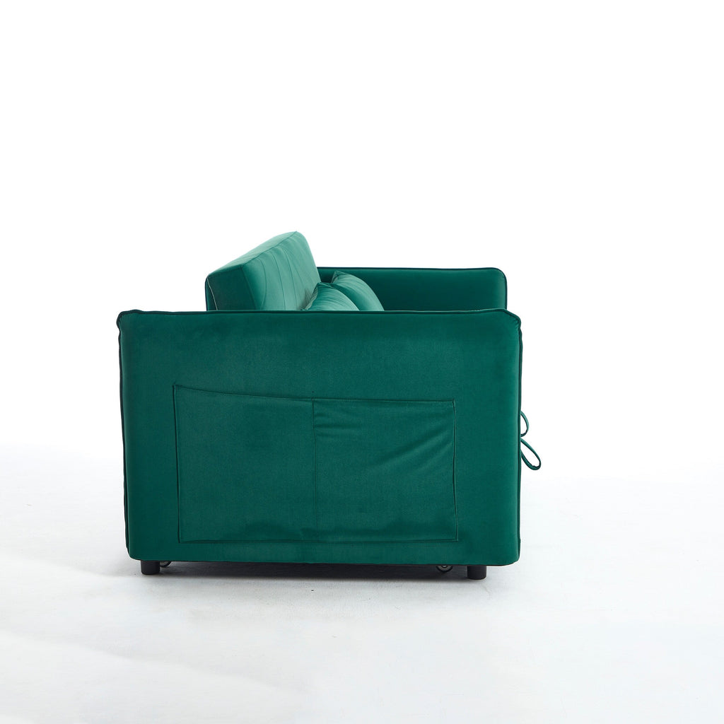 Canapé-lit convertible 3 en 1 en velours de 55 pouces avec dossier inclinable, poches latérales et 2 oreillers