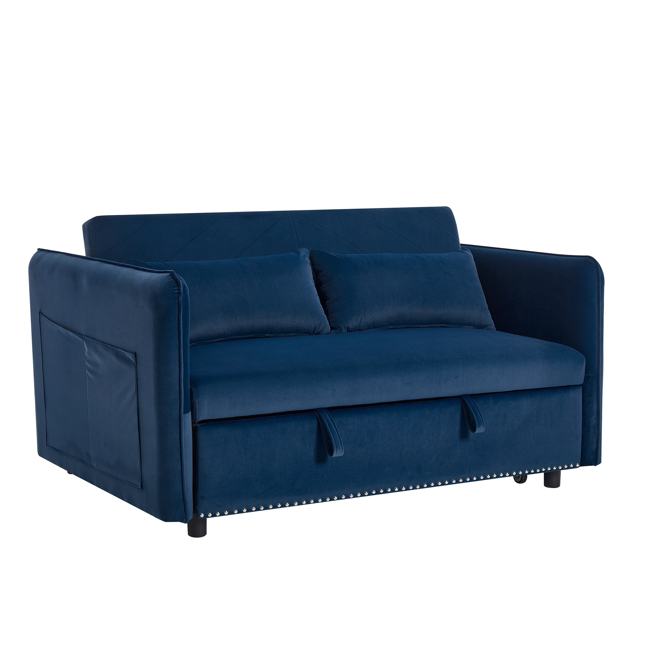 Canapé-lit convertible 3 en 1 en velours de 55 pouces avec dossier inclinable, poches latérales et 2 oreillers