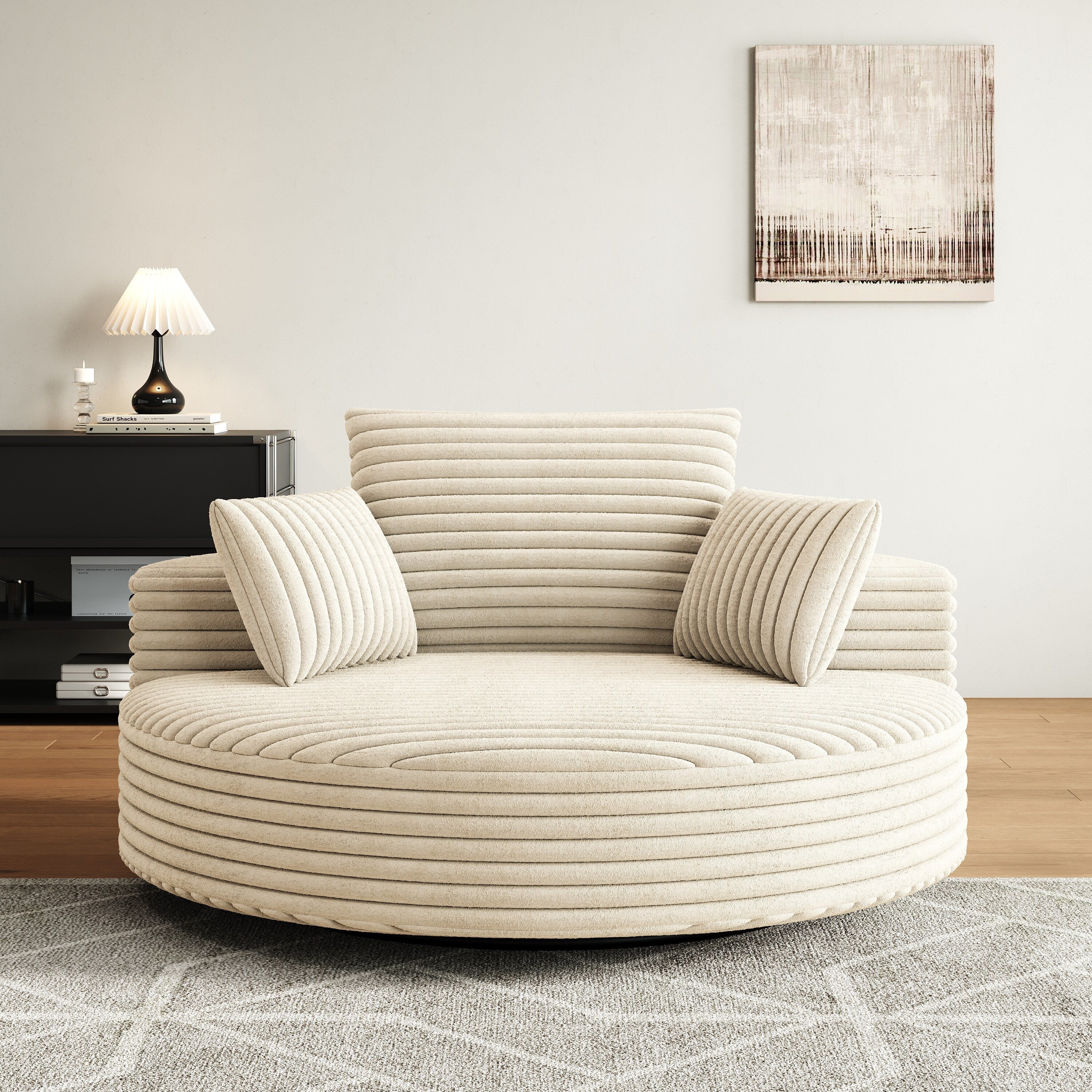 Fauteuil pivotant simple en velours côtelé chenille et mousse 55 L, canapé-lit moderne et moelleux, fauteuil pivotant à 360 degrés, salon et salle de projection