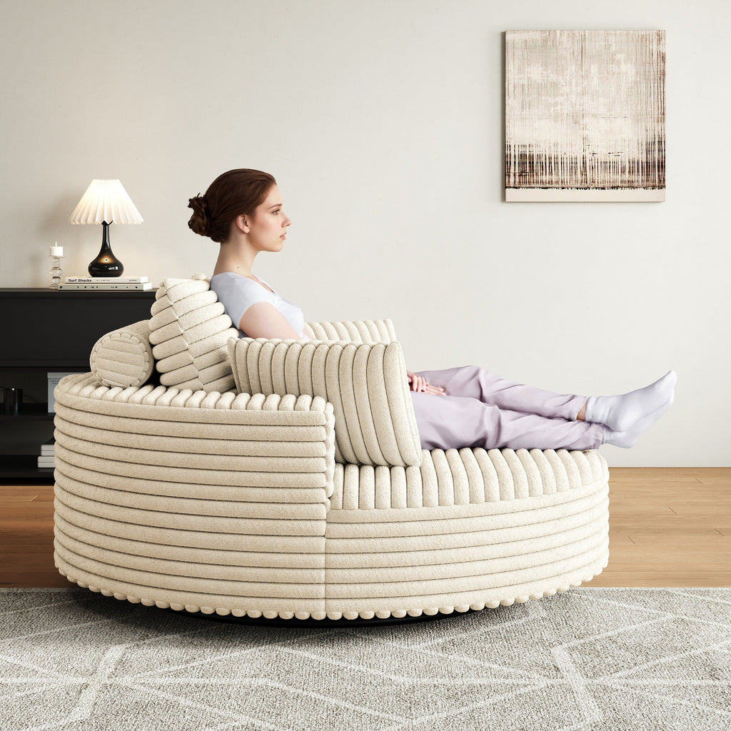 Fauteuil pivotant simple en velours côtelé chenille et mousse 55 L, canapé-lit moderne et moelleux, fauteuil pivotant à 360 degrés, salon et salle de projection