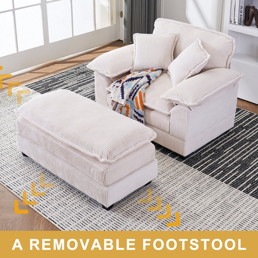 Fauteuil surdimensionné de 56,9 W avec ottoman, fauteuil de lecture pour chambre à coucher, canapé-lit inclinable moderne surdimensionné