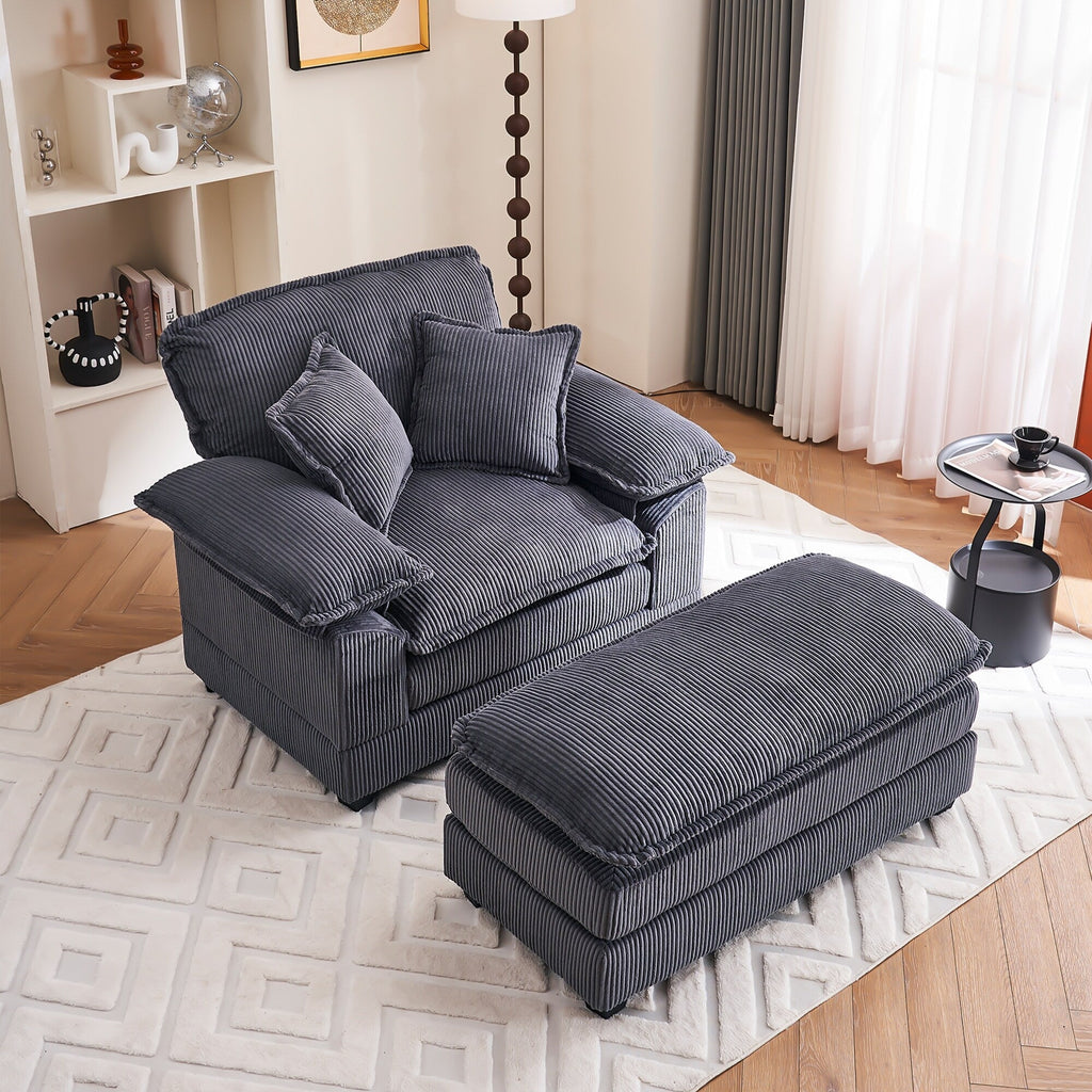 Fauteuil surdimensionné de 56,9 W avec ottoman, fauteuil de lecture pour chambre à coucher, canapé-lit inclinable moderne surdimensionné