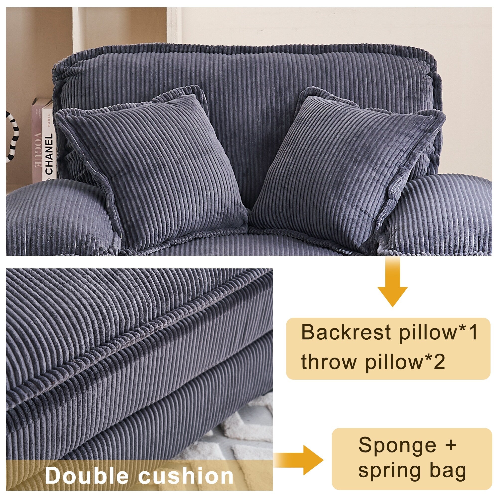 Fauteuil surdimensionné de 56,9 W avec ottoman, fauteuil de lecture pour chambre à coucher, canapé-lit inclinable moderne surdimensionné