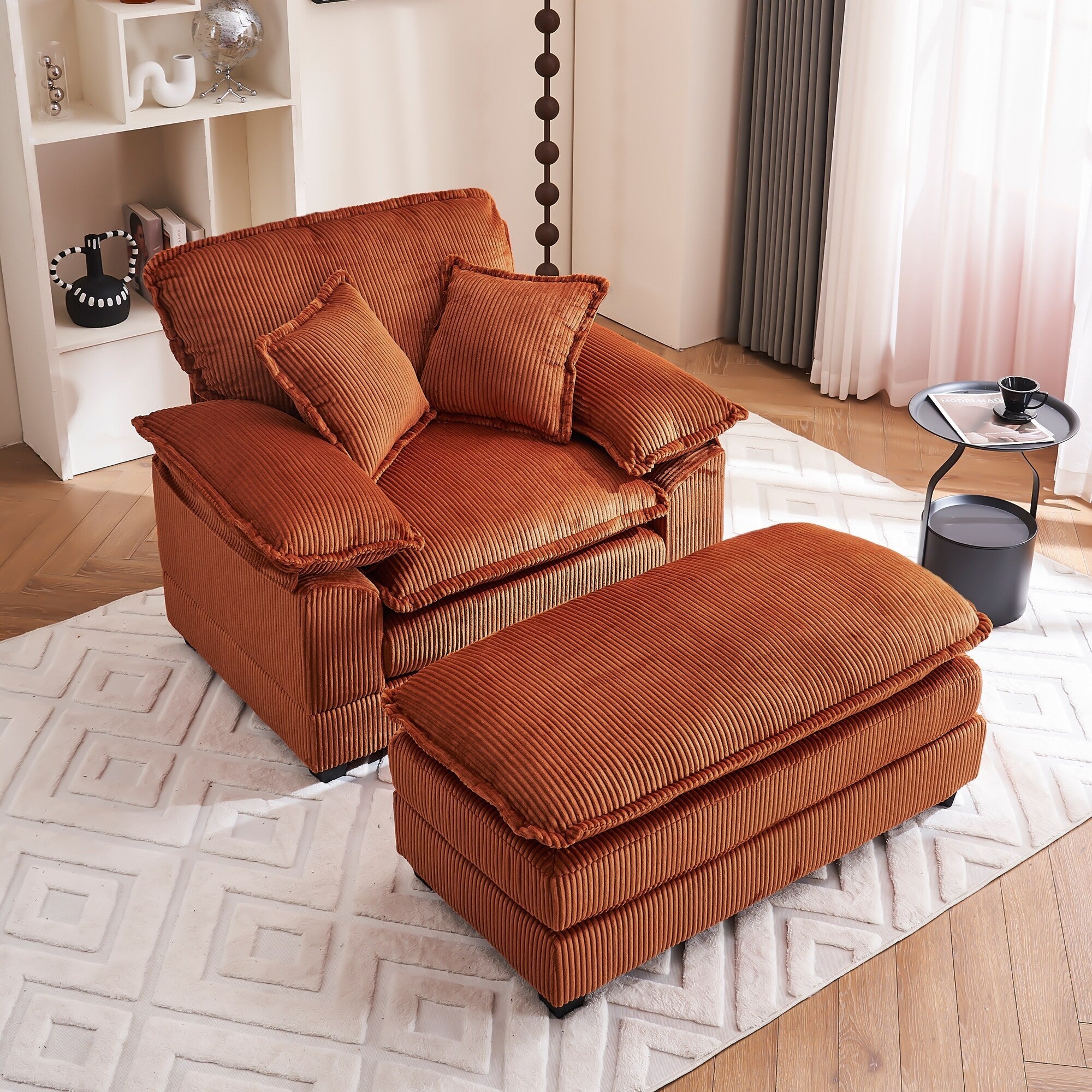 Fauteuil surdimensionné de 56,9 W avec ottoman, fauteuil de lecture pour chambre à coucher, canapé-lit inclinable moderne surdimensionné