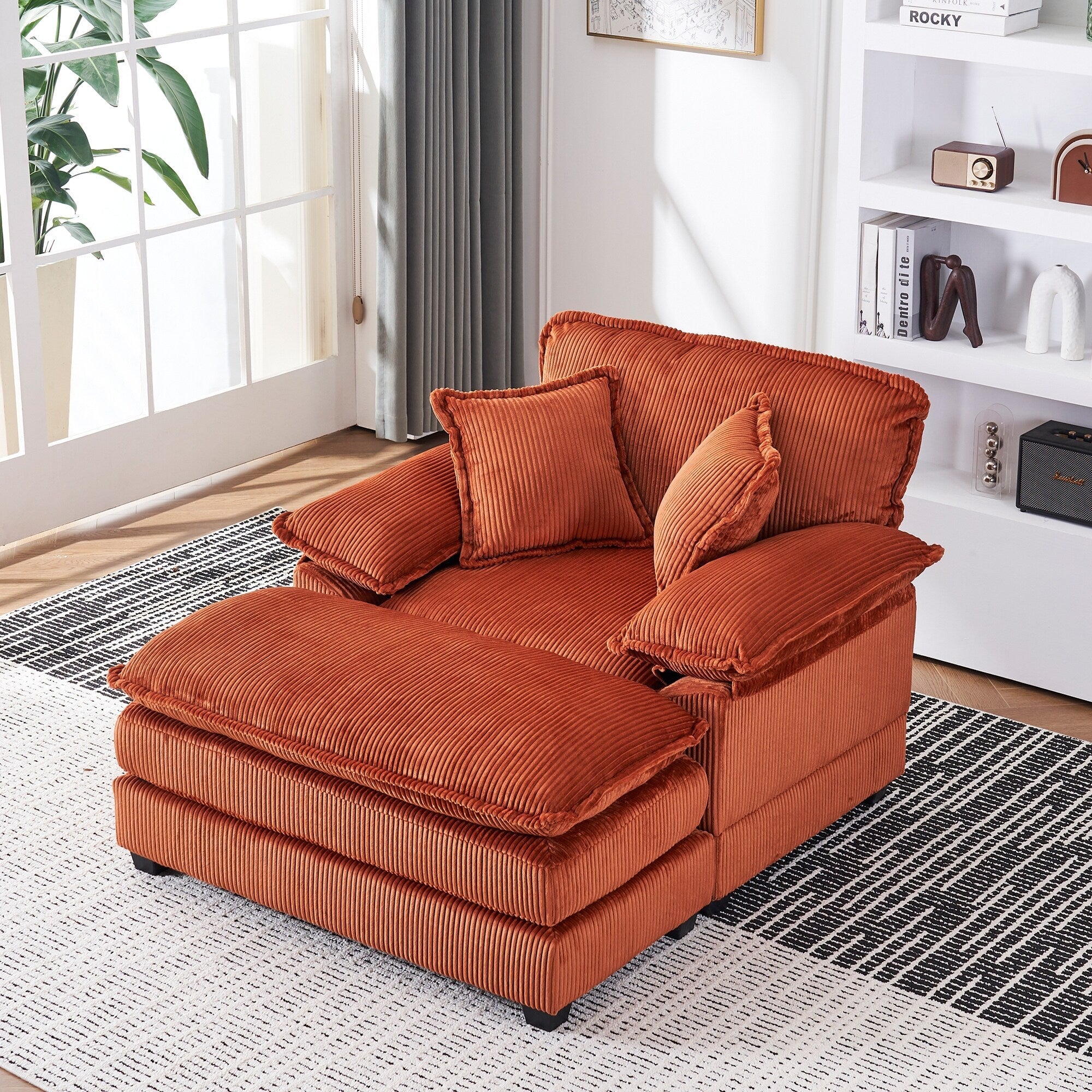 Fauteuil surdimensionné de 56,9 W avec ottoman, fauteuil de lecture pour chambre à coucher, canapé-lit inclinable moderne surdimensionné