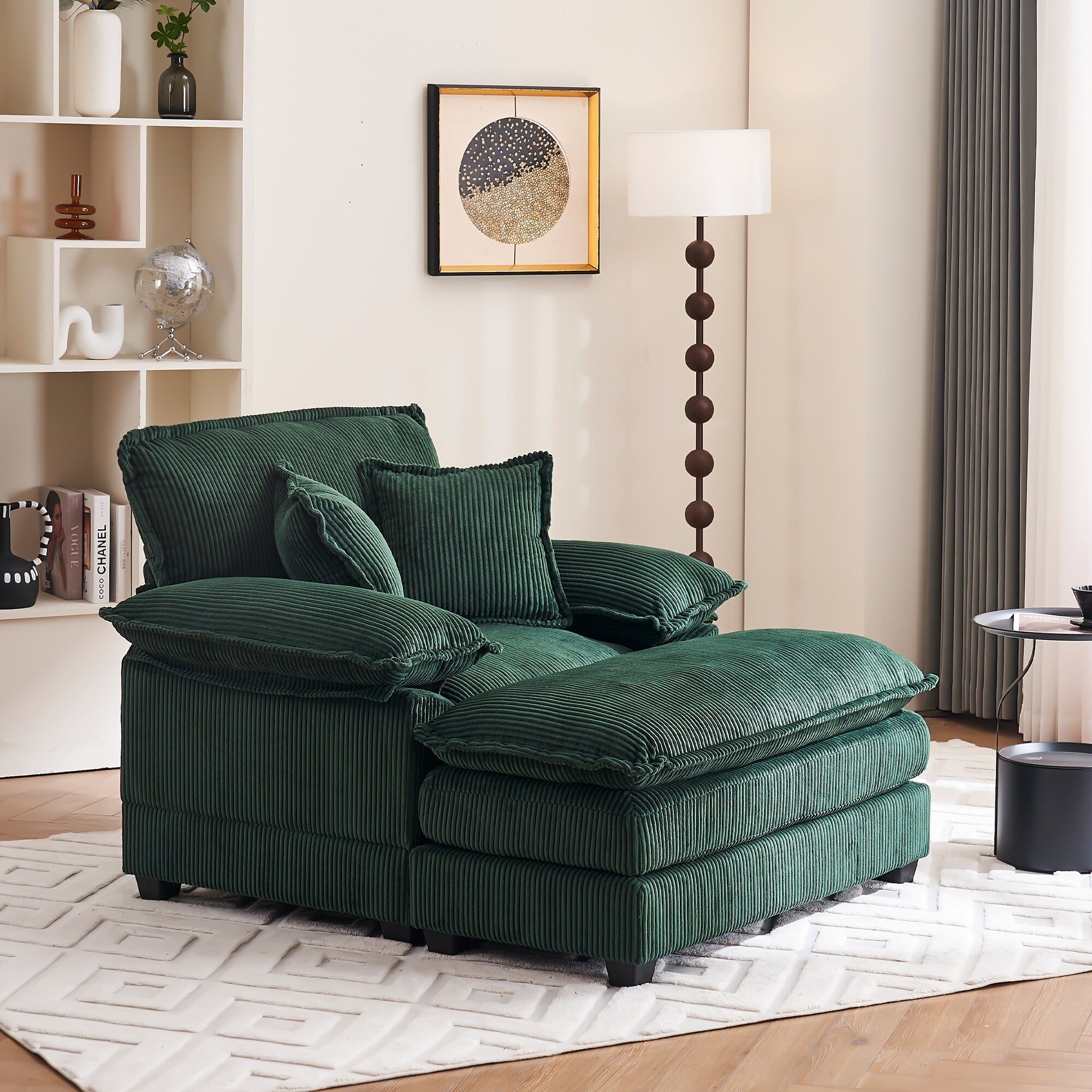 Fauteuil surdimensionné de 56,9 W avec ottoman, fauteuil de lecture pour chambre à coucher, canapé-lit inclinable moderne surdimensionné