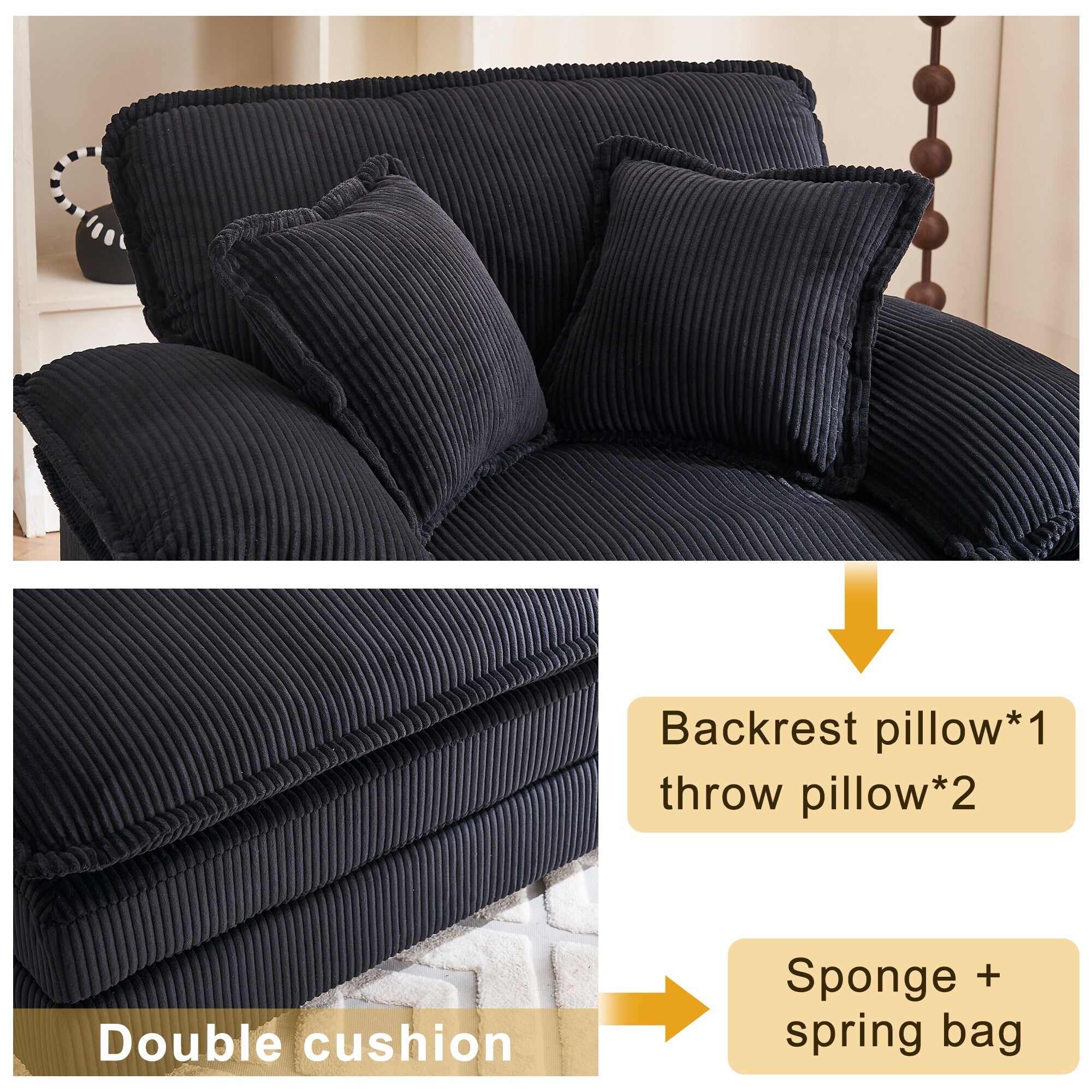 Fauteuil surdimensionné de 56,9 W avec ottoman, fauteuil de lecture pour chambre à coucher, canapé-lit inclinable moderne surdimensionné