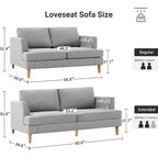 Canapé 2 places rembourré style Mid-Century 56 pour salon, chambre et appartement, design compact