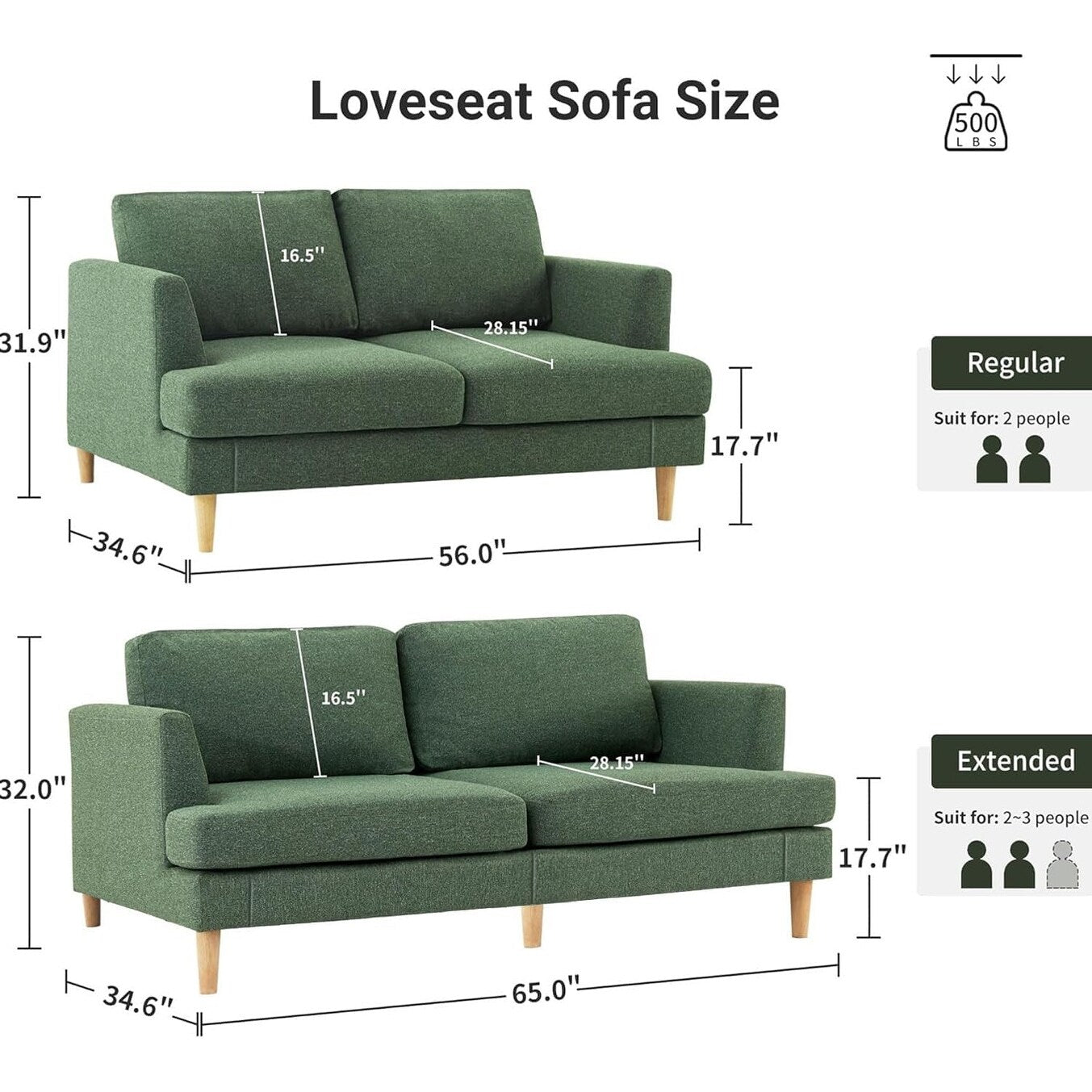 Canapé 2 places rembourré style Mid-Century 56 pour salon, chambre et appartement, design compact