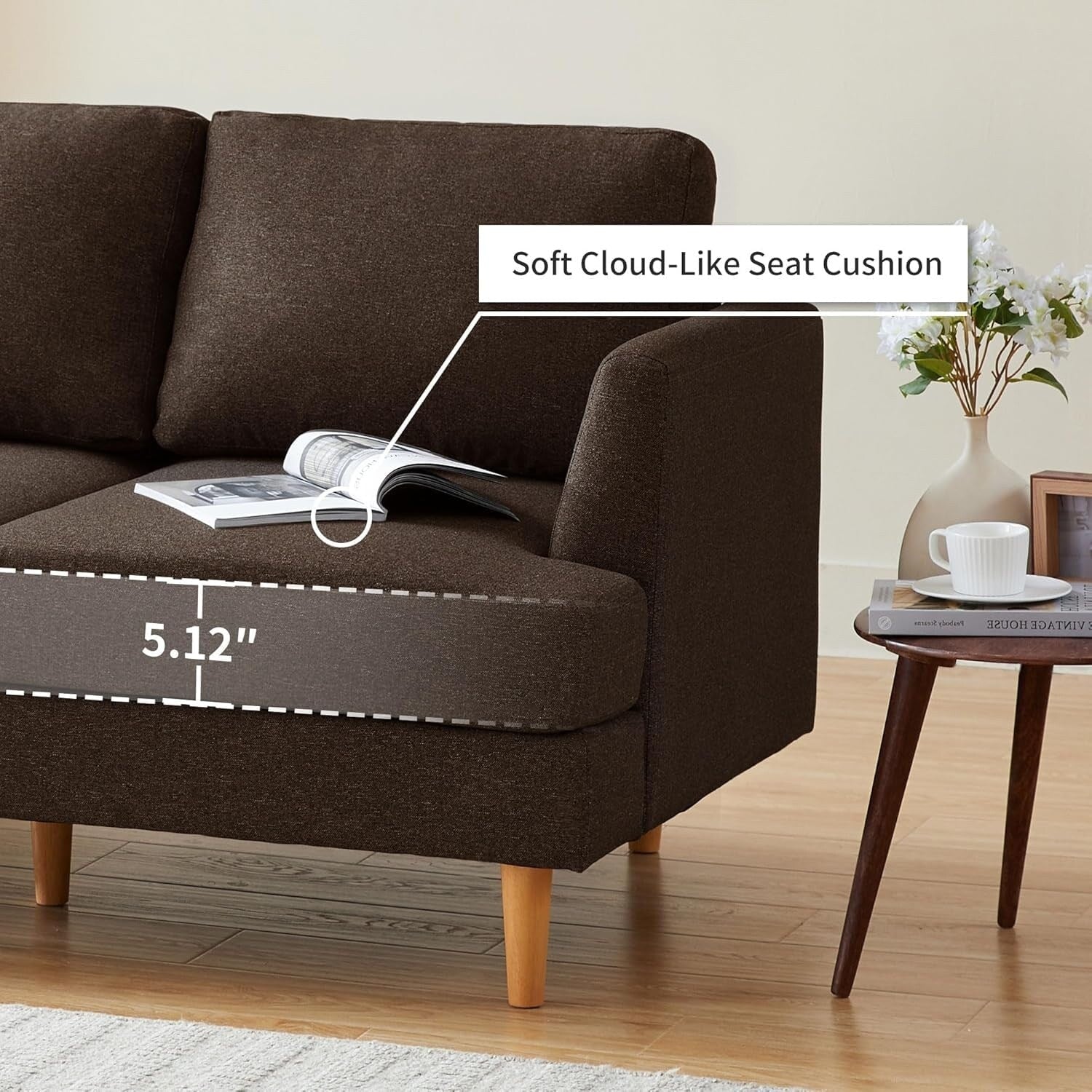 Canapé 2 places rembourré style Mid-Century 56 pour salon, chambre et appartement, design compact