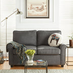 Canapé causeuse en lin 57,1 pouces avec accoudoirs roulés, matelas en mousse à mémoire de forme et pieds en plastique pour le salon