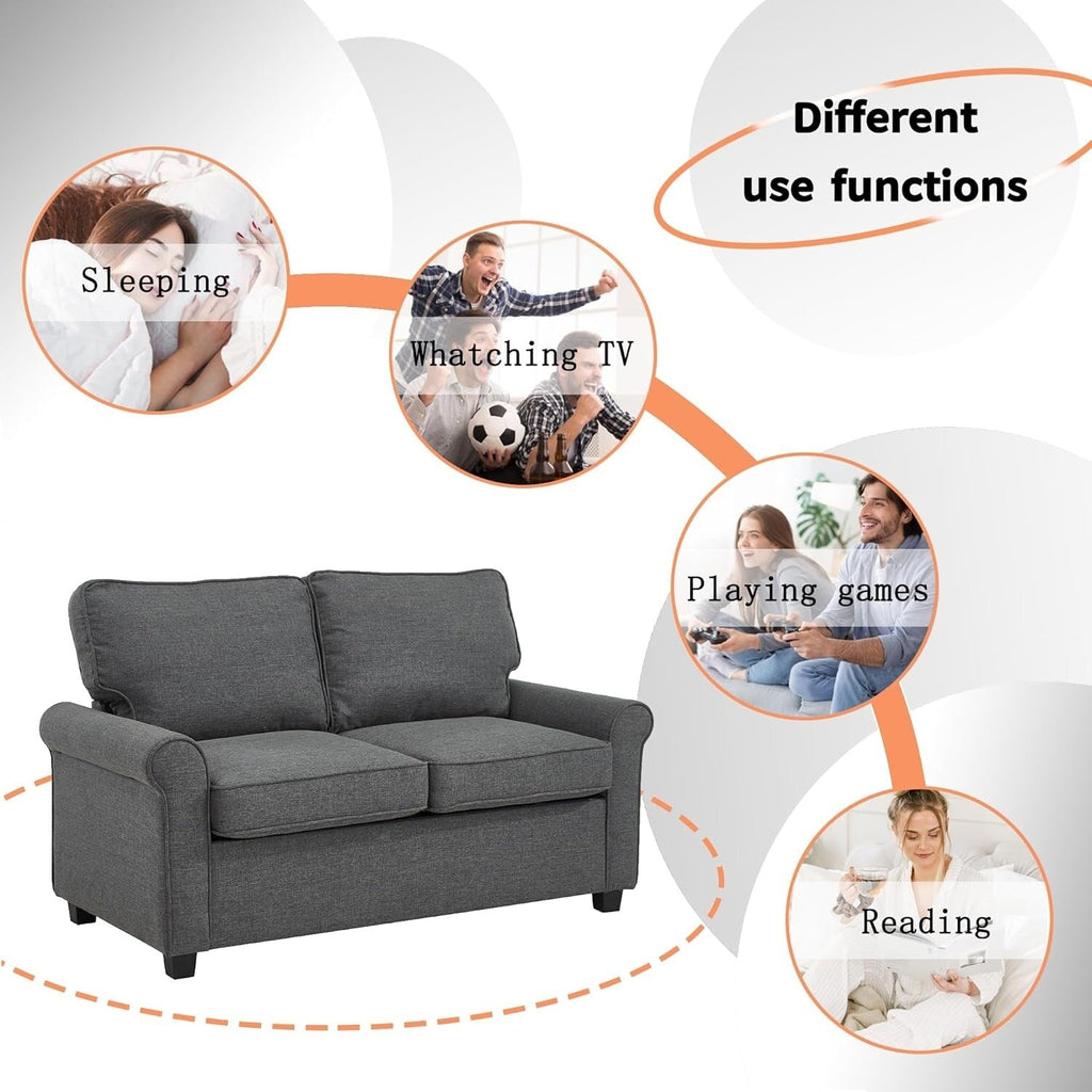 Canapé causeuse en lin 57,1 pouces avec accoudoirs roulés, matelas en mousse à mémoire de forme et pieds en plastique pour le salon