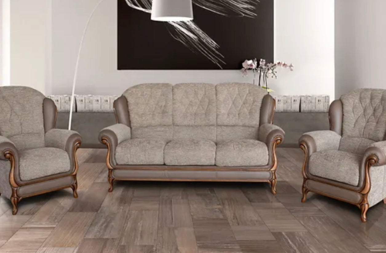 Suite Queen Anne 3,1,1 en tissu/cuir