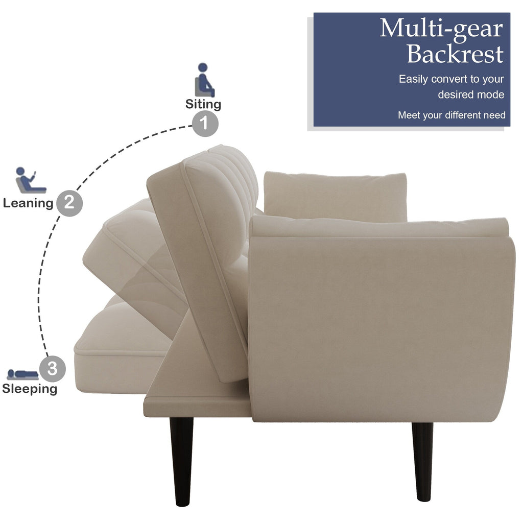 Canapé convertible 2 places en velours 57 avec dossier et accoudoirs réglables pour les espaces de vie compacts