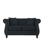 Canapé Chesterfield 2 places en velours 58,8 avec accoudoirs roulés, garniture cloutée et 2 coussins