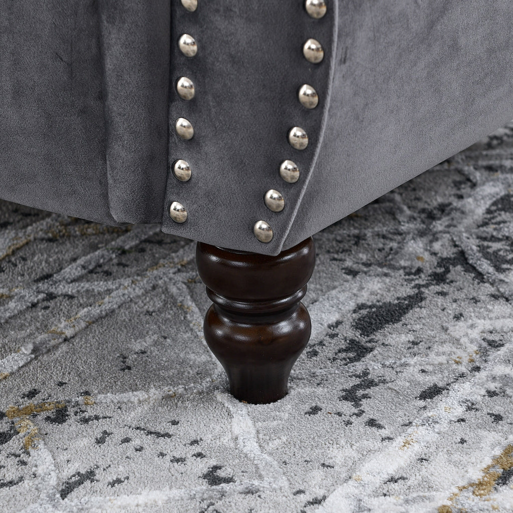 Canapé Chesterfield 2 places en velours 58,8 avec accoudoirs roulés, garniture cloutée et 2 coussins