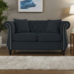 Canapé Chesterfield 2 places en velours 58,8 avec accoudoirs roulés, garniture cloutée et 2 coussins