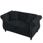 Canapé Chesterfield 2 places en velours 58,8 avec accoudoirs roulés, garniture cloutée et 2 coussins