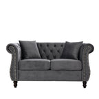 Canapé Chesterfield 2 places en velours 58,8 avec accoudoirs roulés, garniture cloutée et 2 coussins