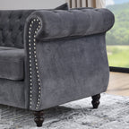 Canapé Chesterfield 2 places en velours 58,8 avec accoudoirs roulés, garniture cloutée et 2 coussins