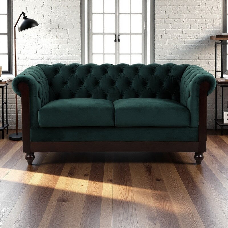 Canapé Chesterfield en velours 59,44 po avec accoudoirs roulés, dossier capitonné et capacité de charge de 600 lb