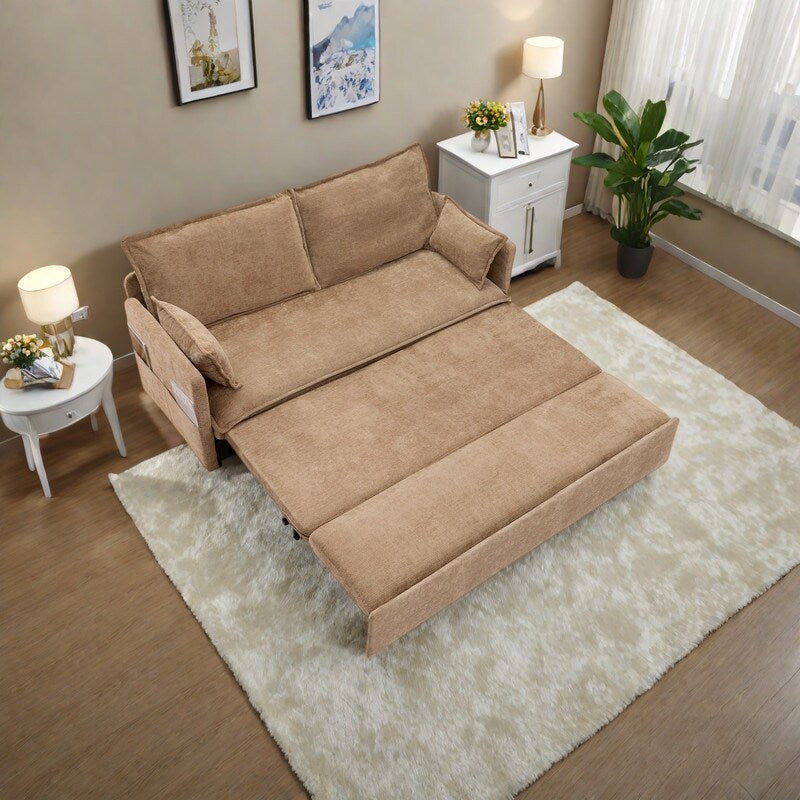 Canapé-lit convertible en velours côtelé de 59,5 po avec lit gigogne, ports de charge USB/type C et rangement latéral