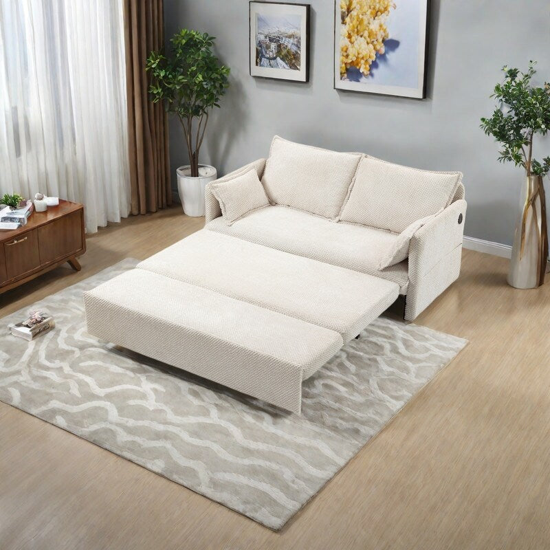 Canapé-lit convertible en velours côtelé de 59,5 po avec lit gigogne, ports de charge USB/type C et rangement latéral