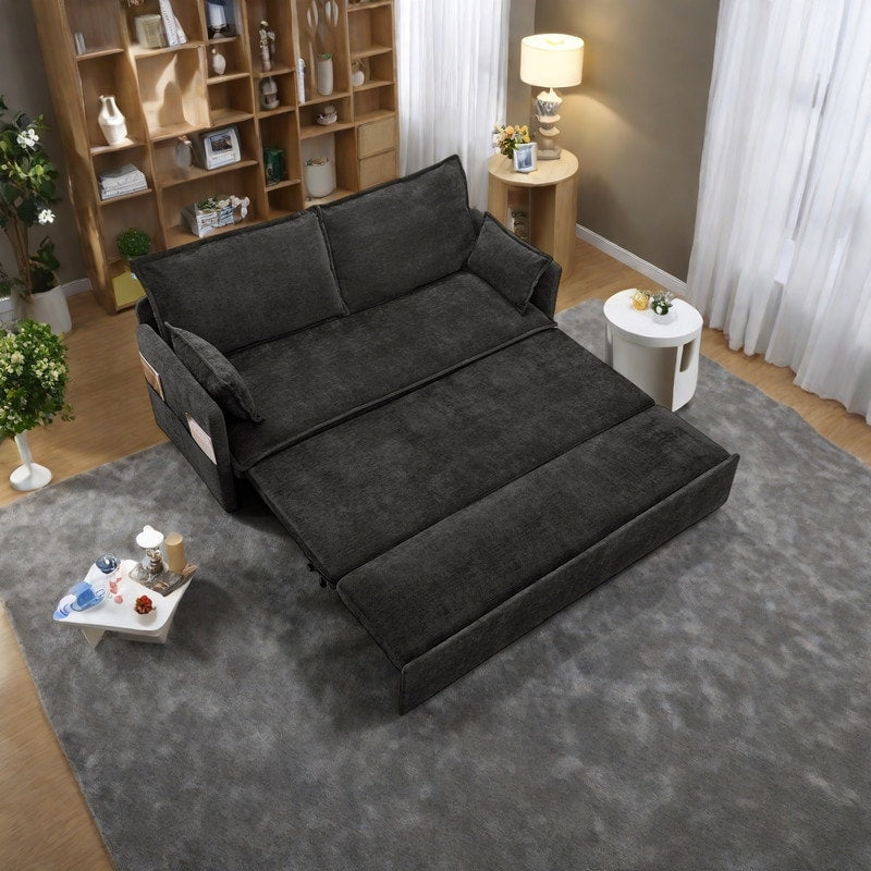 Canapé-lit convertible en velours côtelé de 59,5 po avec lit gigogne, ports de charge USB/type C et rangement latéral