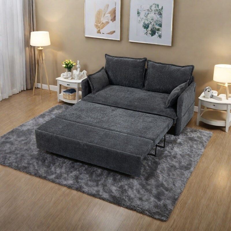 Canapé-lit convertible en velours côtelé de 59,5 po avec lit gigogne, ports de charge USB/type C et rangement latéral