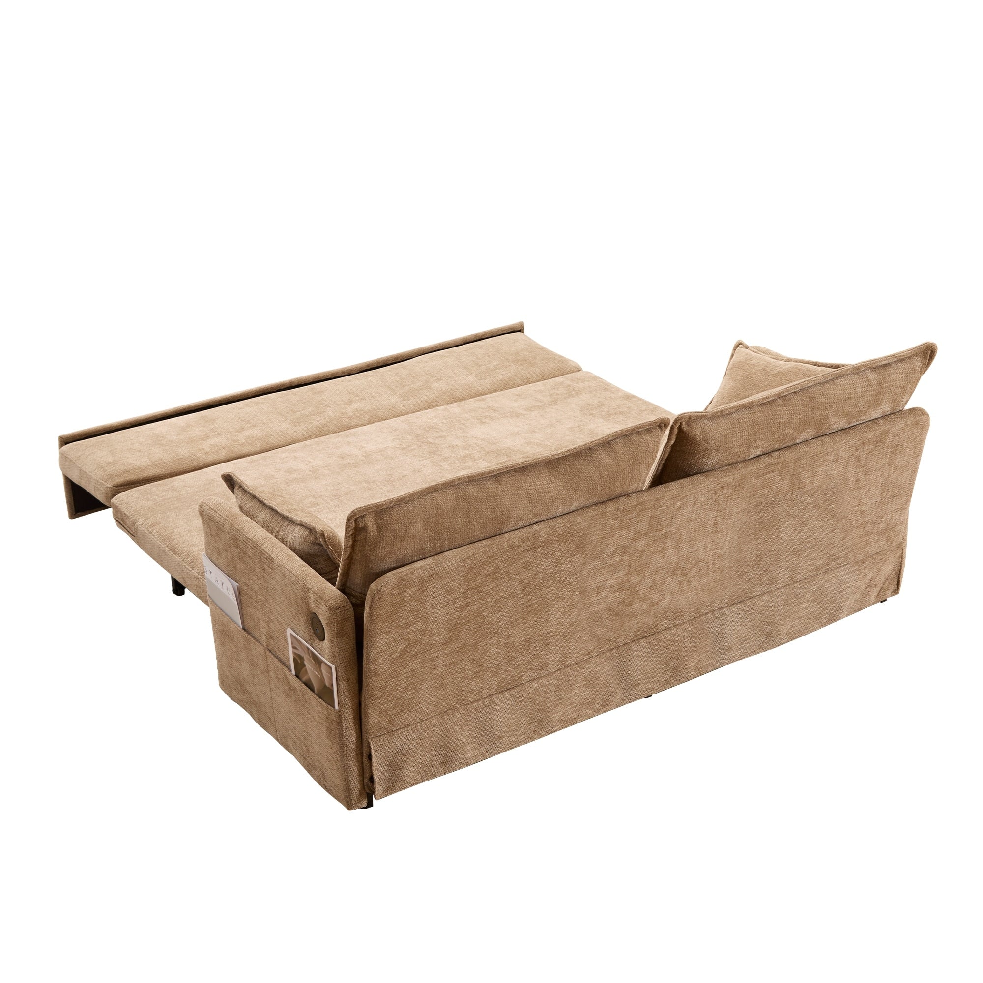 Canapé-lit convertible en velours côtelé de 59,5 po avec lit gigogne, ports de charge USB/type C et rangement latéral