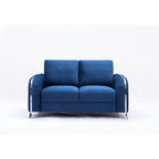 Canapé causeuse en velours 59 avec accoudoirs plissés verticaux et pieds en chrome poli pour salon