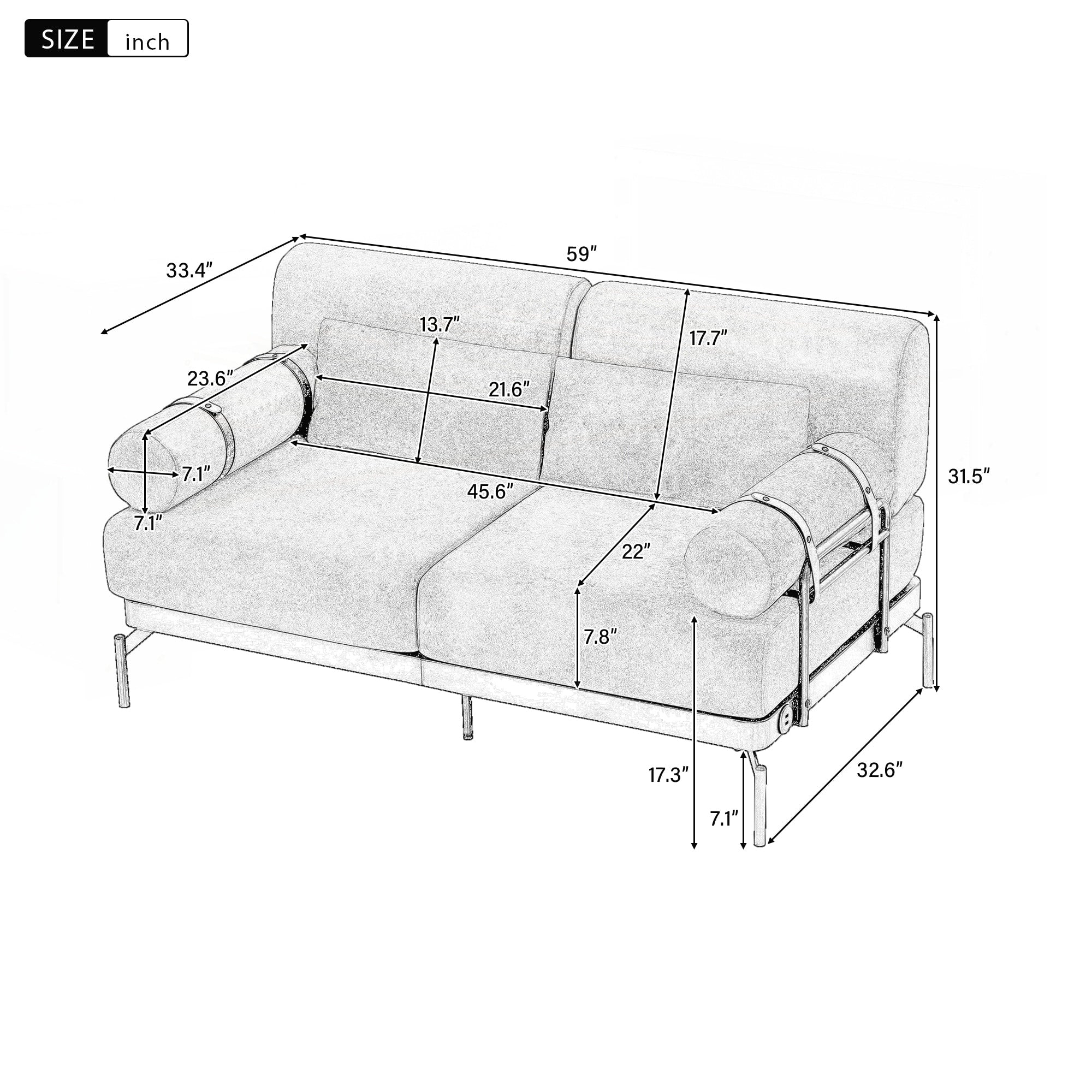 Canapé causeuse moderne de 59 pouces