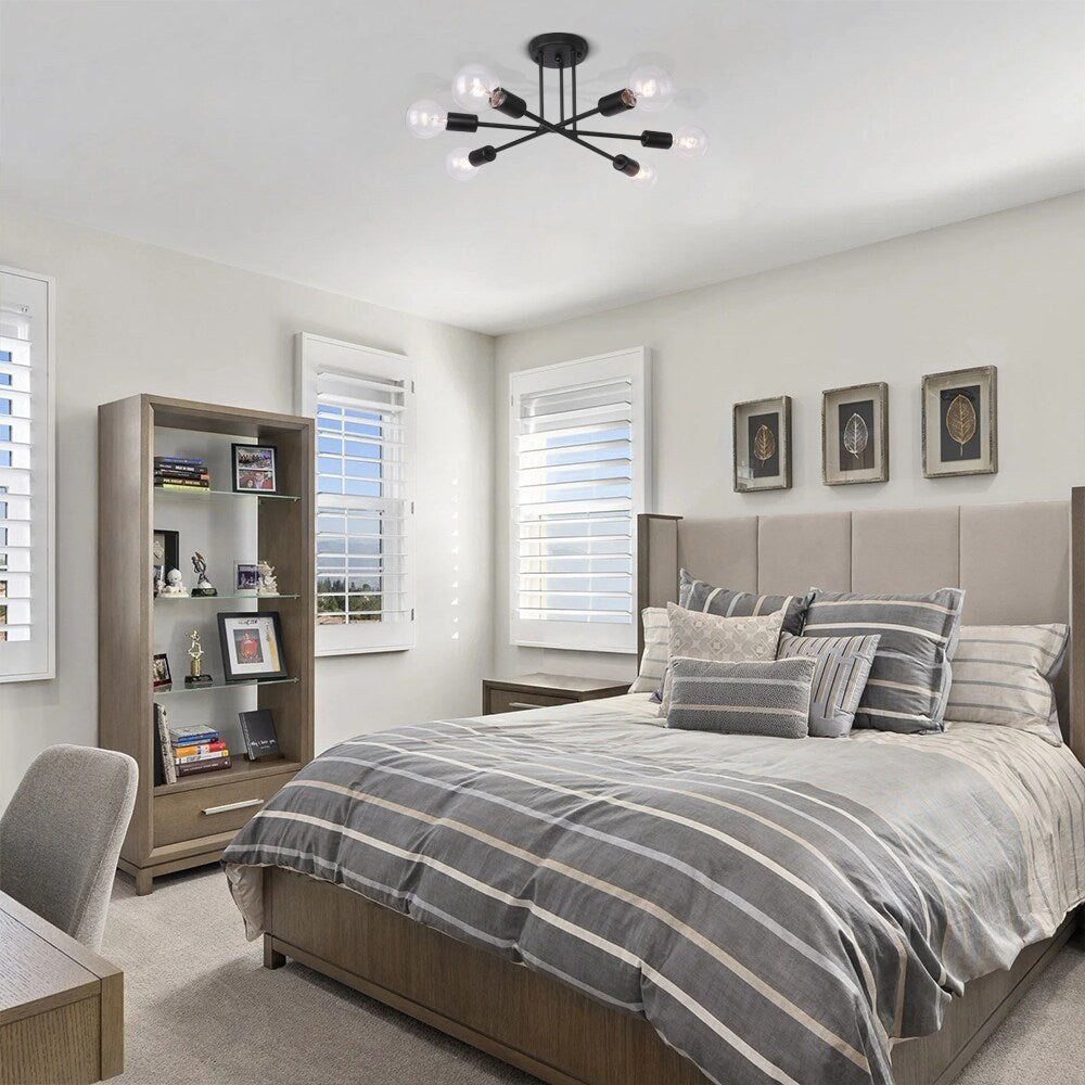 Plafonnier semi-encastré moderne en métal noir Sputnik à 6 lampes