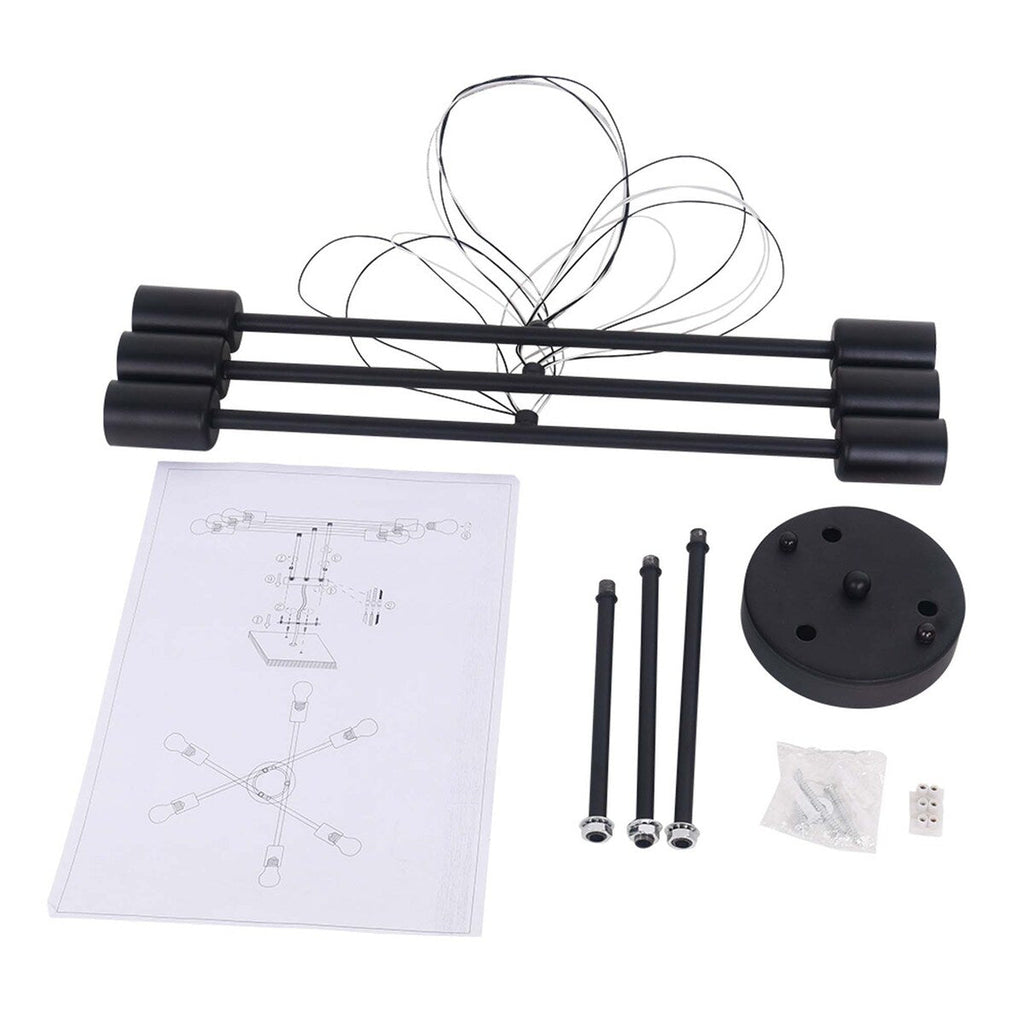 Plafonnier semi-encastré moderne en métal noir Sputnik à 6 lampes