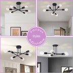 Plafonnier semi-encastré moderne en métal noir Sputnik à 6 lampes