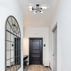 Plafonnier semi-encastré moderne en métal noir Sputnik à 6 lampes