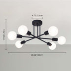 Plafonnier semi-encastré moderne en métal noir Sputnik à 6 lampes