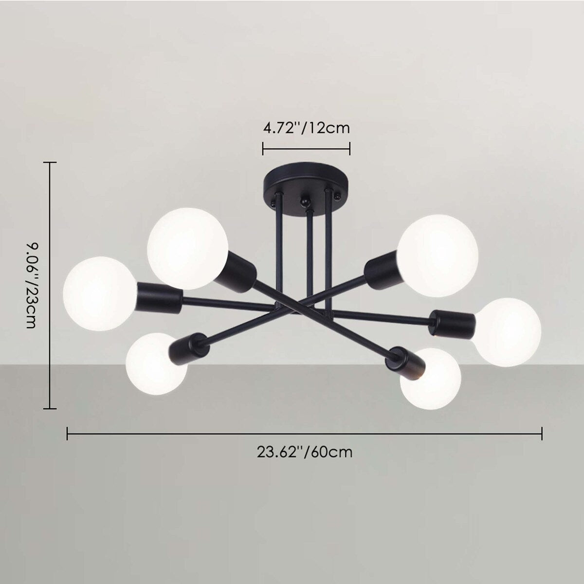 Plafonnier semi-encastré moderne en métal noir Sputnik à 6 lampes