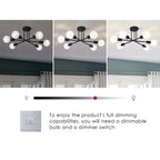 Plafonnier semi-encastré moderne en métal noir Sputnik à 6 lampes