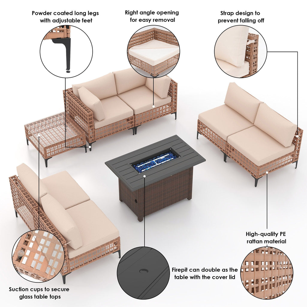 Ensemble de sièges d'extérieur sectionnels pour 6 personnes avec foyer