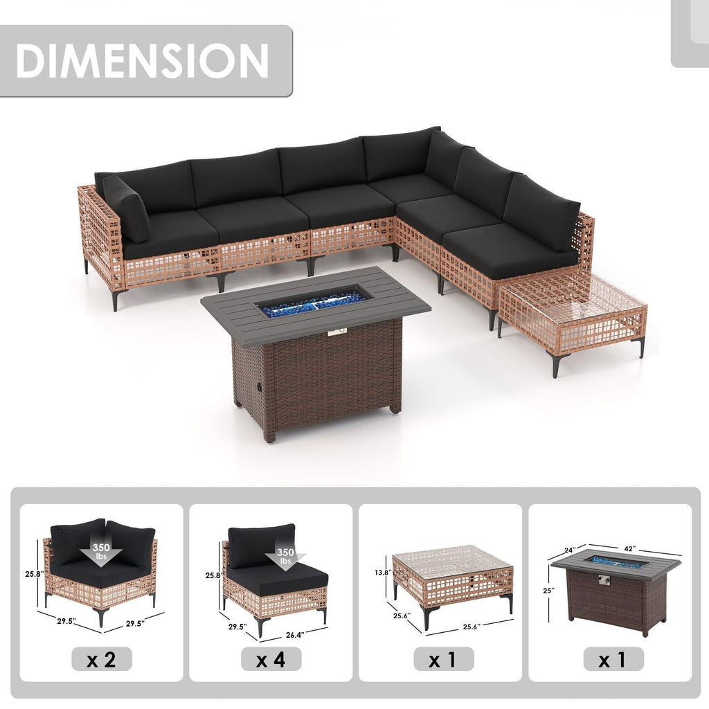 Ensemble de sièges d'extérieur sectionnels pour 6 personnes avec foyer