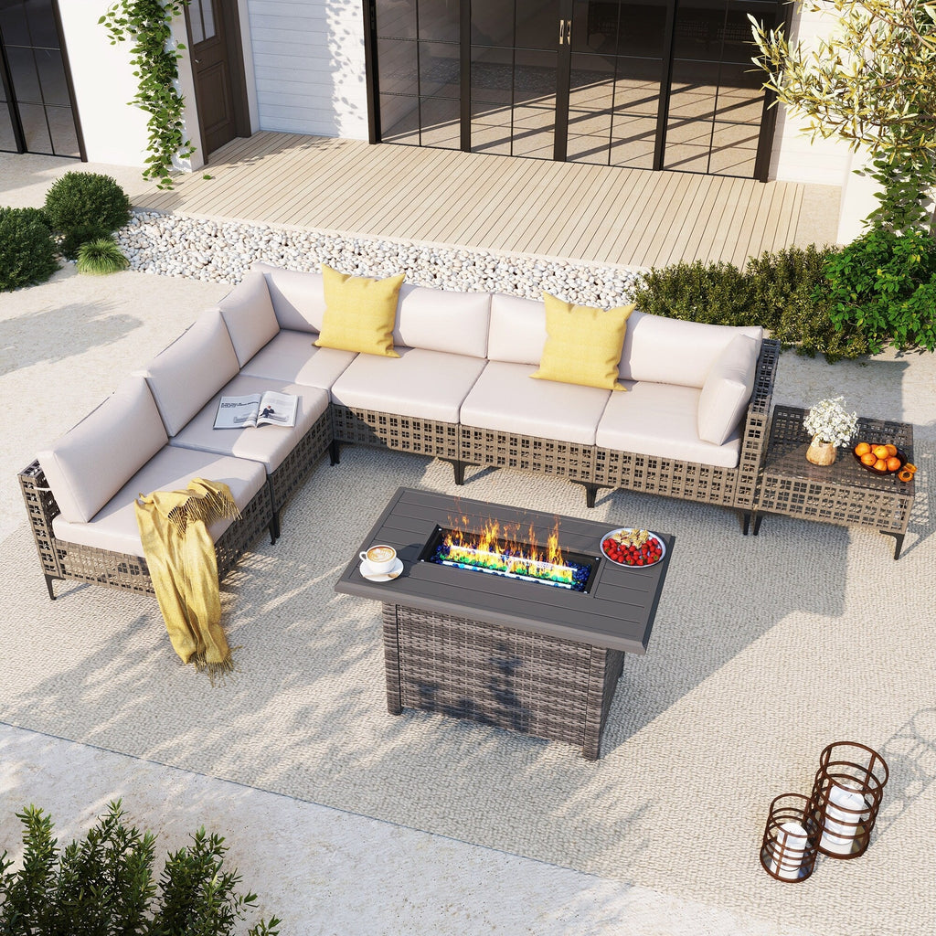 Ensemble de sièges d'extérieur sectionnels pour 6 personnes avec foyer