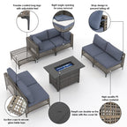 Ensemble de sièges d'extérieur sectionnels pour 6 personnes avec foyer
